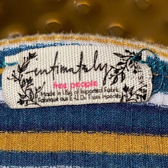 FREE PEOPLE Striped Button Up Cropped Long Sleeve Tee Turquoise Yellow White XS - Picture 6 of 6